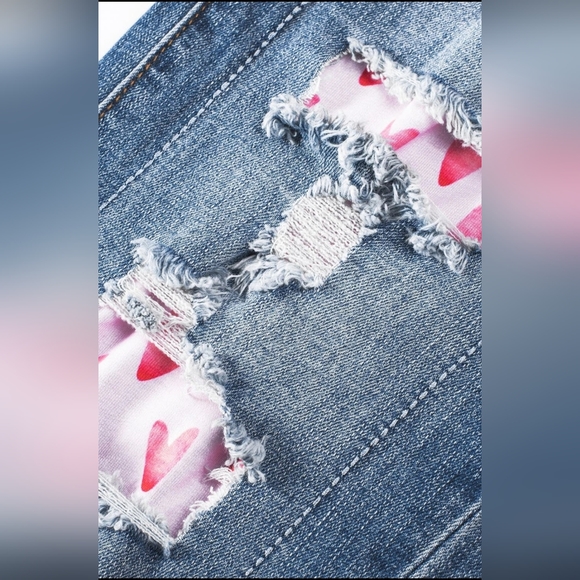 Evaless Heart Print Straight Mid Waist Ripped Jeans, Size M - Picture 4 of 11